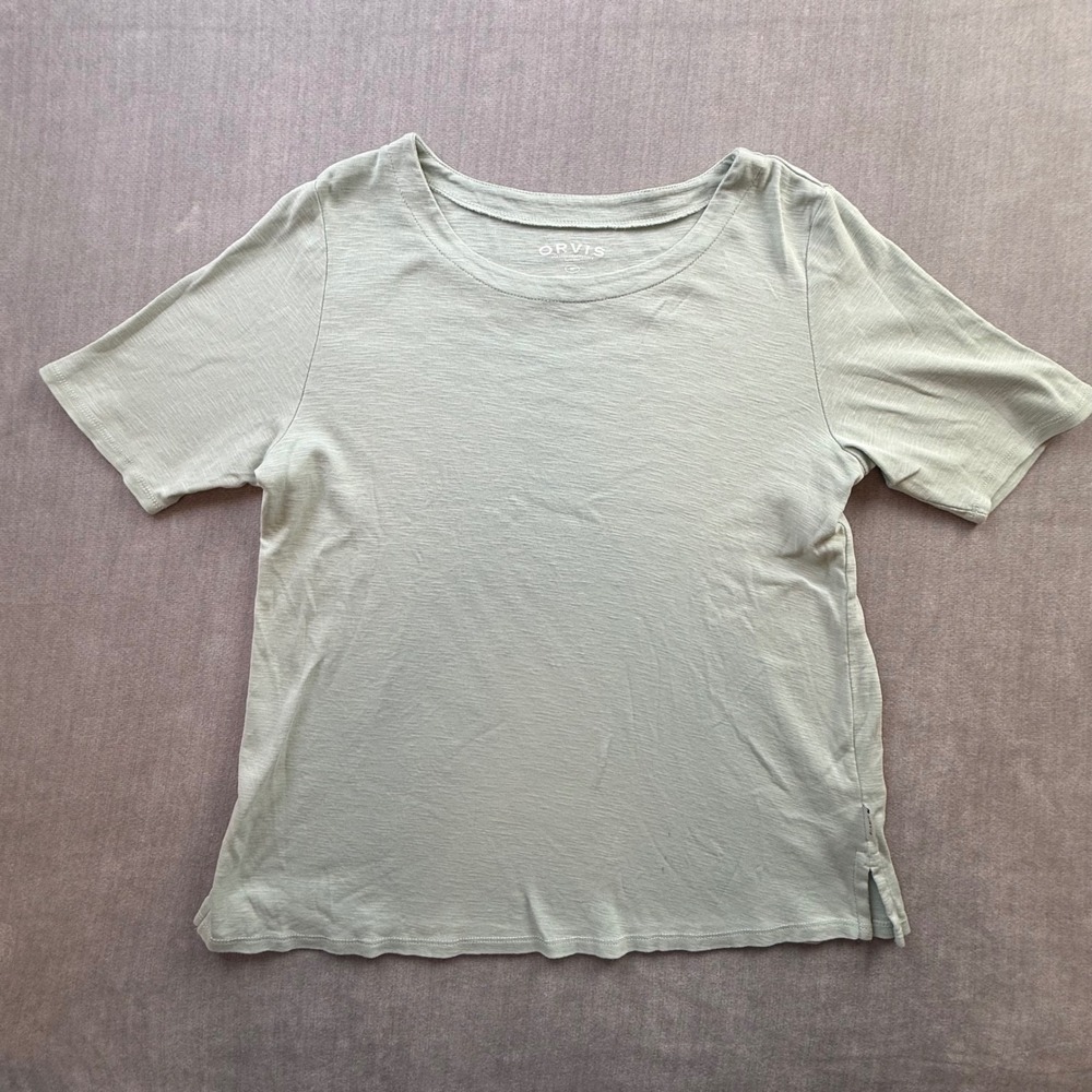 Orvis Classic Collection Pima Cotton Slub Tee Green Women Medium Short Sleeve